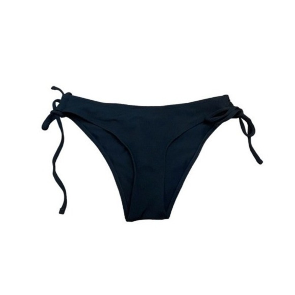 Zaful‎ Ribbed Knit String Bikini Bottom Black Side Tie Swimwear Low Rise M